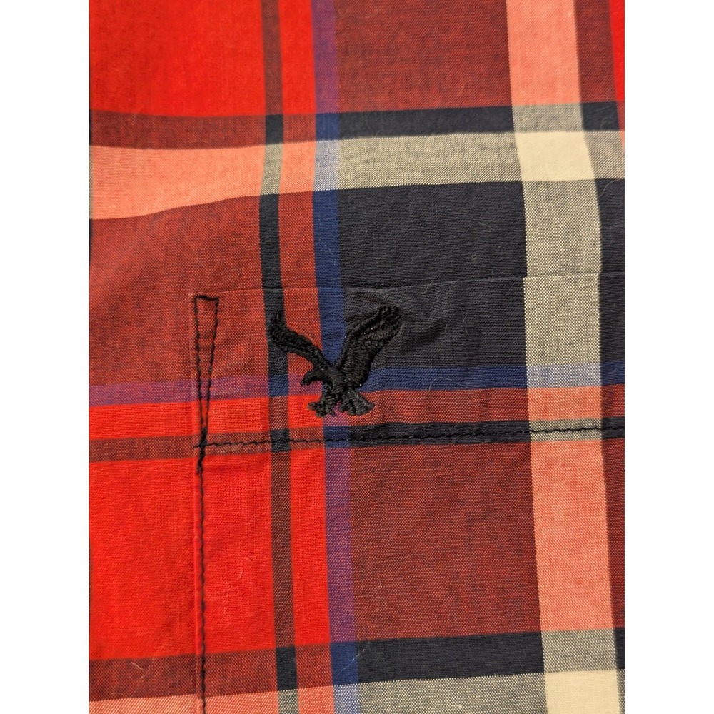 American Eagle Outfitters Mens Plaid Button‎ Down Shirt Classic Navy Red Large - Picture 6 of 7